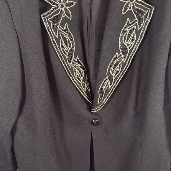 Vintage Emily Black Beaded Removable Lapel Single Button Wool Blazer Size 22W - Picture 2 of 8